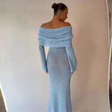 Color Beach Holiday Dress Knitted One-Word Long Dress Hooded Summer Women's Long