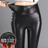 Winter Faux Leather Leggings Women High Waist Skinny Plush Warm Pants Woman Black Sexy Slim Fit Pencil Trousers
