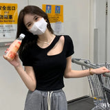 Toloer New 20 Summer 2024 Pure Desire Design Sense Hollow Slim Short Bottom Shirt Short-Sleeved T Shirt Women's