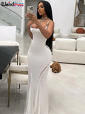 Knot Hollow Dress Women Summer Sleeveless Solid Back Split Skinny Stretch Simple Low-Neck Maxi Bodycon Clubwear Vestidos-Outfit