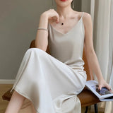 Acetate Silk Sling Dress Women Summer Loose Inside The Long Dress French Design Fairy Set Of