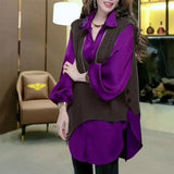 Winter Knitted Sweater Vest Female Clothing Commute Two Piece Set Korean Stylish Asymmetrical Loose Casual V-Neck