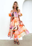 Summer New Bubble Sleeve Holiday Show Skinny Dress Babes High-Waisted Shoulder-Print Dress Dress