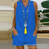 Women's New Solid Color Vertical Collar Sleeveless Casual Suit LZR14529K Series-Outfit