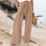 Casual Solid Color Trousers Wide