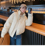 Winter Women Black PU Leather Down Jackets 2021 New Ladies Thick Warm Short Zipper Down Coats Female Stand Collar Chic