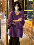 And Winter Fashion Loose Lazy Sweater Comfortable Imitation Sable Coat Female Purple French Gentle Wind Korean