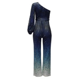 Gradient Print Diagonal Collar Long Sleeve