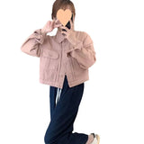 Toloer 2024 Korean Version Of Small Pink Denim Jacket Female Short Retro Casual Versatile Loose And Slim Jacket-Outfit