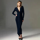 Pleated Tassel Long Sleeve Maxi Dress-Outfit