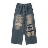 Retro Distressed Patch Ripped Design Niche Ripped Jeans-Outfit