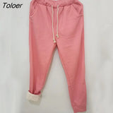 Winter Thicken Plush Sport Pants Women 2023 Drawstring Elastic Waist Harem Pants Woman 9 Color Casual Sweatpants