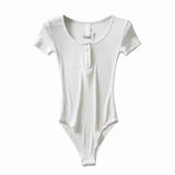 Summer Sexy Thin Threaded Blouse Tight Short-Sleeved T-Shirt Women's New Button Round Collar Jumpsuit With Bottom-Outfit