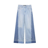 Women's Clothing New Splicing Design High Waist Hanging Wide-Legged Jeans
