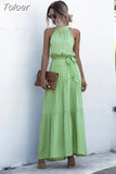 Long Dress Women Polka Dot Casual Beach Dresses Black Halter Strapless Yellow Sundress Vacation Dress Clothes For Women 618-1-Outfit