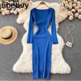 For Women 2022 Sexy Strapless Ribbed Knitted Bodycon Dress Women Winter Long Sleeve Midi Sweater Dress