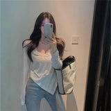 Toloer Female Slim Sexy Low Collar White Foreign Style Long Sleeves With Bottom Shirt 2024 Autumn New Slim