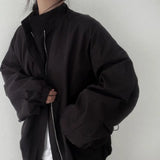 Oversized Zip Up Bomber Jacket-Outfit