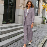 Simplee Elegant plaid two-pieces women blazer suit Casual streetwear suits female blazer set Chic office ladies women coat