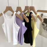 Toloer Cotton Slim Elastic Vest Female Spring And Summer New Pure Color Contracted Inside And Outside The Navel Base Sling-Outfit