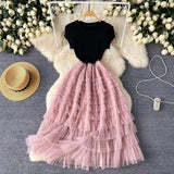 Luxury High-End Dress Women's Summer Mesh Stitching Design Feel Waist Thin Super Fairy Long
