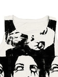 Funny Face Print Cropped Tank Top-Outfit