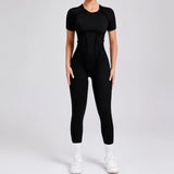 Toloer And Winter Stereo Back Tight Short-Sleeve Trousers One-Piece Sports Yoga Suit 88201-Outfit
