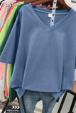 100% Cotton M-6XL T Shirt Solid V Neck Tshirt Short Sleeve Women's Top Basic Summer Couple Oversized T