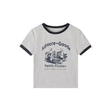 Toloer And Spicy Wind Letter Print T-Shirt Female 2024 Summer Slim Slim Short Color Round Collar Short-Sleeved Student
