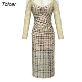 Spring Autumn French Elegant Women Evening Dress Lace Sexy V-Neck Slit Slim Midi Dresses Party Gown Robe Femme Mujer