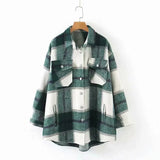 2022 Korean Slim Splicing All Match Outwear Vintage Thick Plaid Jacket Women Autumn Winter Casual Loose Long Sleeve Wool
