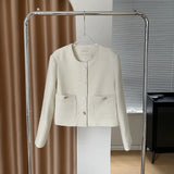 Women's Dual Pocket Pink Tweed Jacket Autumn Winter 2022 Short Gold Button