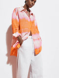 2022 Summer Casual Tie Dye Shirt Women Turn-down Collar Long Sleeve Top Fashion Loose Blouse Single Breasted Elegant