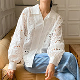 2025 New French Embroidered Shirt Women's Long-Sleeved Design Sense Women's Clothing Style White