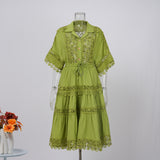 Court Style Lace Lace Hollow Hook Short Blouse High-Waisted Lace Spliced Skirt