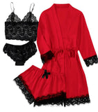 2021 New Ladies Pajamas Four-Piece Sexy Sling Skirt Set Home Lace Pajamas