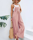 Solid Color Casual Suspender Trousers