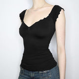 Solid Color Ruffled Short Sleeve Tee-Outfit