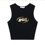Logo Print Rib Tank Top-Outfit