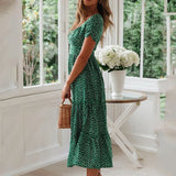 Toloer New Wish Burst Square Collar Bubble Sleeve Floral Dress Dress-Outfit