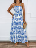 Women's Summer Hanging Neck Print Beach Hawaiian Vacation Dress With