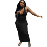 Bodycon Long Maxi Dresses for Women Elegant Robe Deep V Neck Sexy Summer Sleeveless Office Vestido White Lady Dress