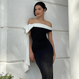 Black Ribbon Off-shoulder Maxi Dress-Outfit