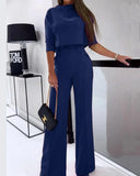 2 Pieces Sets Elegant T Shirts Half Sleeve And Wide Leg Pant Outfits Women Solid 2 Pant Sets For Women Casual Fashion-Outfit
