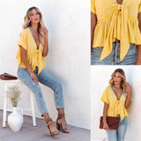 Summer New Women's Pure Color Splicing Loose Short-Sleeved Strap Lotus Edge