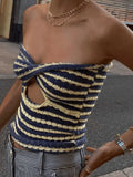 Twist Cutout Striped Knit Crop Bandeau