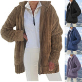Toloer Autumn / Winter Warm Plush Pure Color Zipper Pocket Hooded Loose Coat Female-Outfit