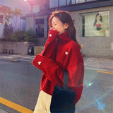 Beautiful Red Sweater Women Long Sleeve Chic Soft Sweater Female Pull Femme Fashion Jumpers Tops Black Sweety Heart