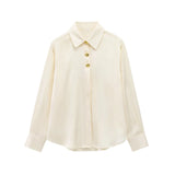 Silk Lithry Shirt 2025 Spring New Women's Fashion Gold Buckle