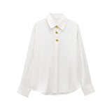 Silk Lithry Shirt 2025 Spring New Women's Fashion Gold Buckle